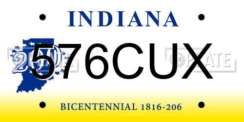 576CUX Indiana License Plate