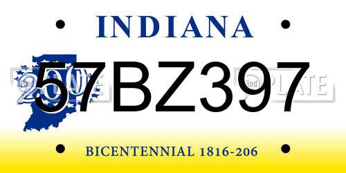 57BZ397 Indiana License Plate