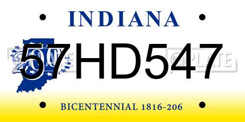 57HD547 Indiana License Plate