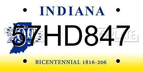 57HD847 Indiana License Plate