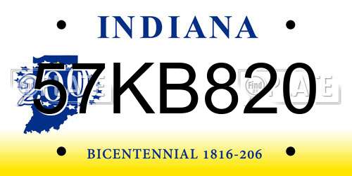 57KB820 Indiana License Plate