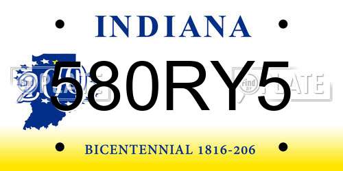 580RY5 Indiana License Plate