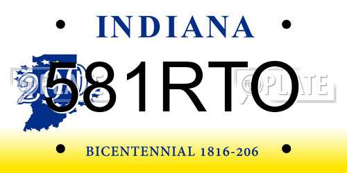 581RTO Indiana License Plate