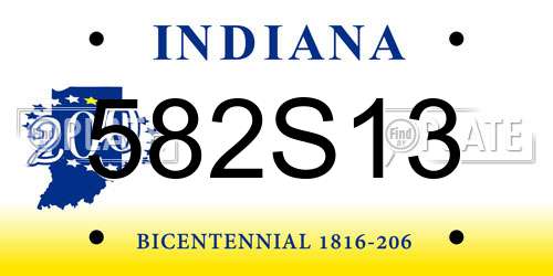 582S13 Indiana License Plate
