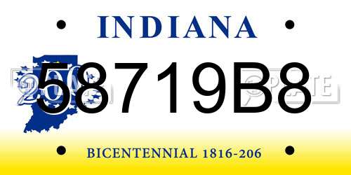 58719B8 Indiana License Plate