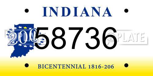 58736 Indiana License Plate