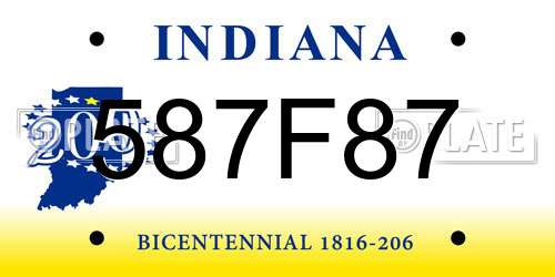 587F87 Indiana License Plate