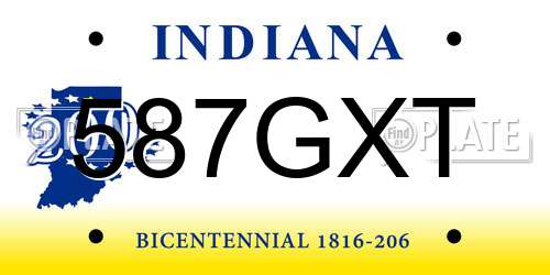 587GXT Indiana License Plate