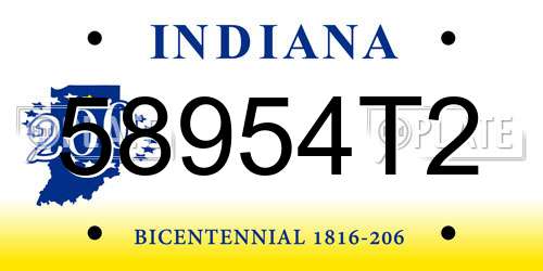 58954T2 Indiana License Plate