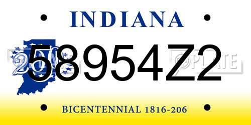 58954Z2 Indiana License Plate