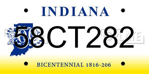58CT282 Indiana License Plate
