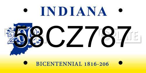 58CZ787 Indiana License Plate