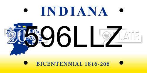 596LLZ Indiana License Plate