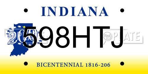 598HTJ Indiana License Plate