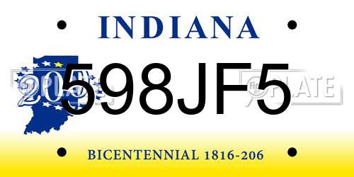 598JF5 Indiana License Plate