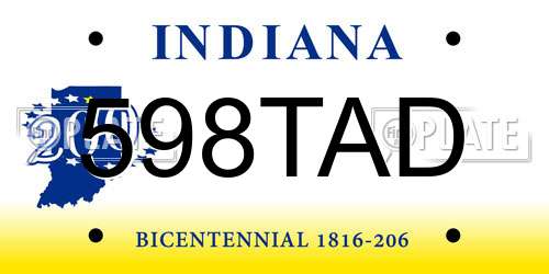 598TAD Indiana License Plate
