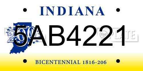 5AB4221 Indiana License Plate