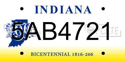 5AB4721 Indiana License Plate