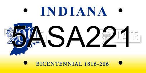 5ASA221 Indiana License Plate