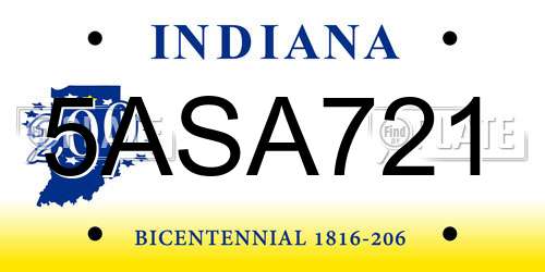 5ASA721 Indiana License Plate