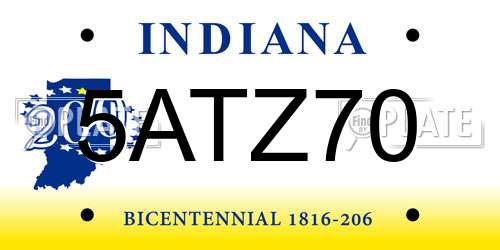 5ATZ70 Indiana License Plate