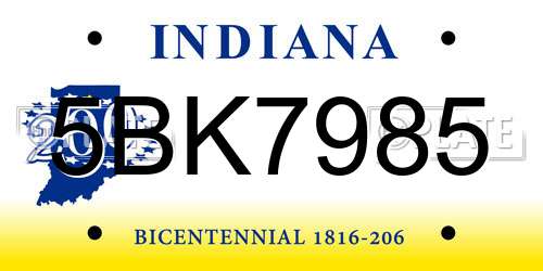 5BK7985 Indiana License Plate
