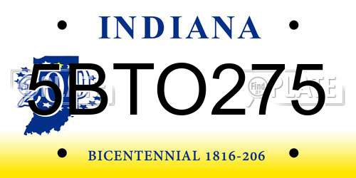 5BTO275 Indiana License Plate