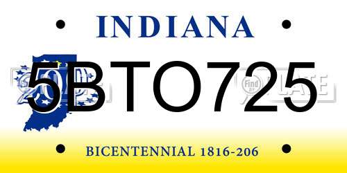 5BTO725 Indiana License Plate