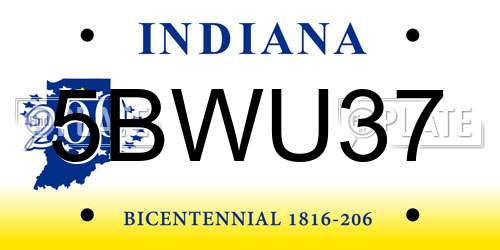 5BWU37 Indiana License Plate