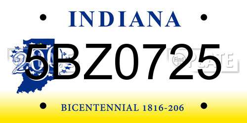 5BZ0725 Indiana License Plate