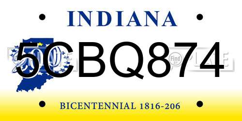5CBQ874 Indiana License Plate
