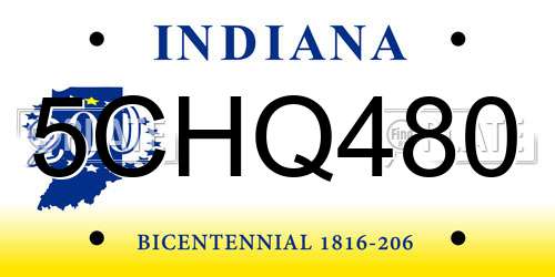 5CHQ480 Indiana License Plate