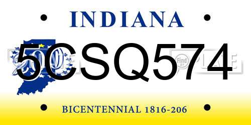 5CSQ574 Indiana License Plate