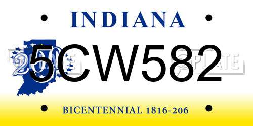 5CW582 Indiana License Plate
