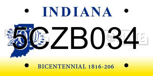5CZB034 Indiana License Plate
