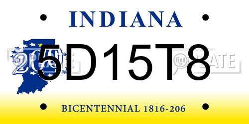 5D15T8 Indiana License Plate
