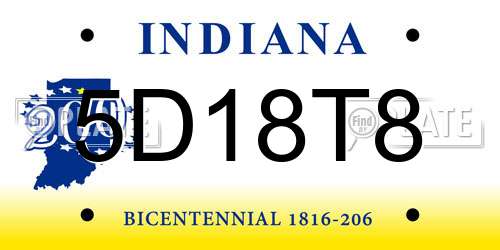 5D18T8 Indiana License Plate