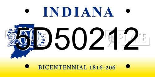 5D50212 Indiana License Plate