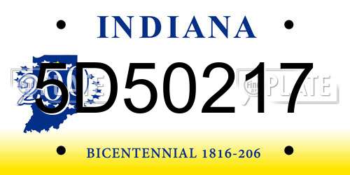 5D50217 Indiana License Plate