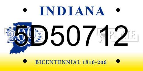 5D50712 Indiana License Plate
