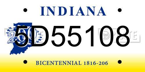5D55108 Indiana License Plate