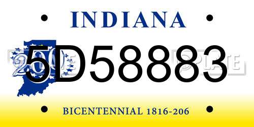 5D58883 Indiana License Plate