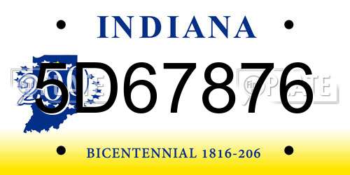 5D67876 Indiana License Plate