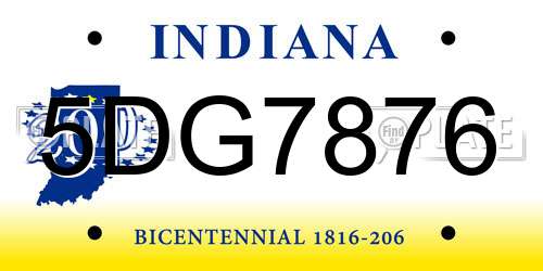 5DG7876 Indiana License Plate