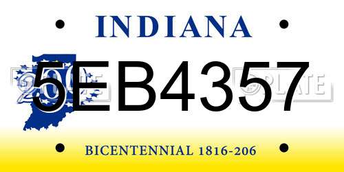 5EB4357 Indiana License Plate