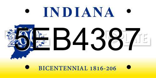 5EB4387 Indiana License Plate