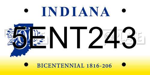5ENT243 Indiana License Plate