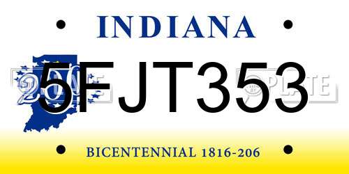5FJT353 Indiana License Plate