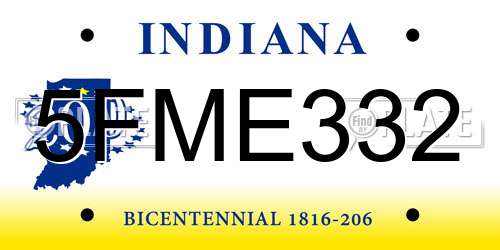 5FME332 Indiana License Plate