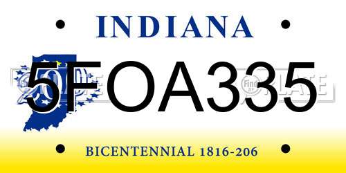 5FOA335 Indiana License Plate